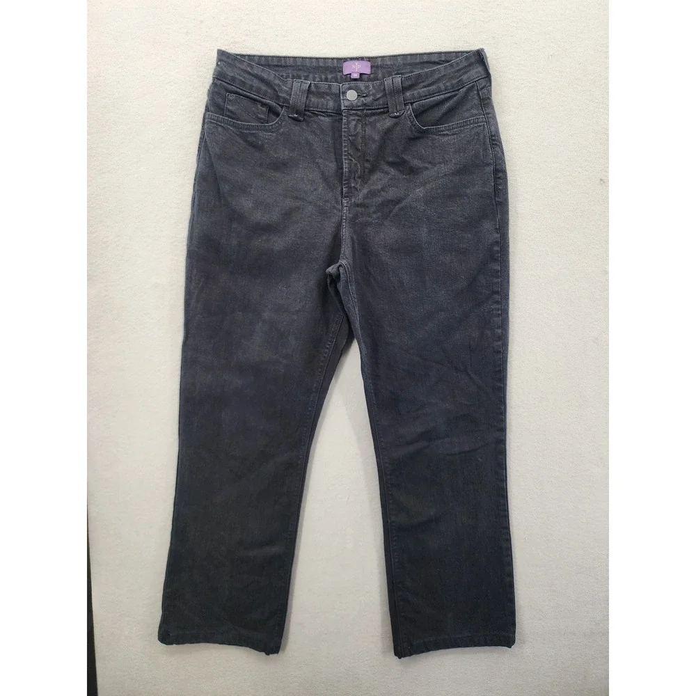 NYDJ Marilyn Straight‎ Leg Jeans Black Faded Stretch Denim Women's Size 14 Pants